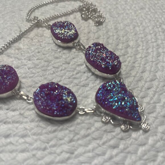 Gorgeous PURPLE/PINK TITANIUM DRUZY Handmade Sterling 925 Necklace #127D - Picture 3 of 3